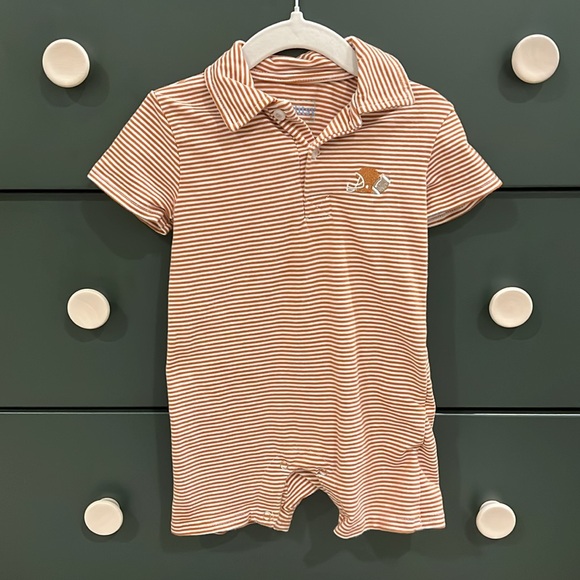 Itsy Bitsy Football Polo Romper in Texas Burnt Orange, size 18 mo - Picture 2 of 4